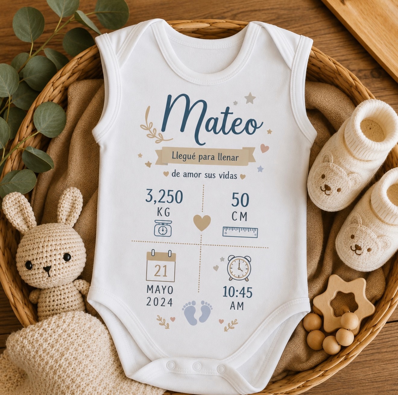 Body personalizado para bebé con datos de nacimiento