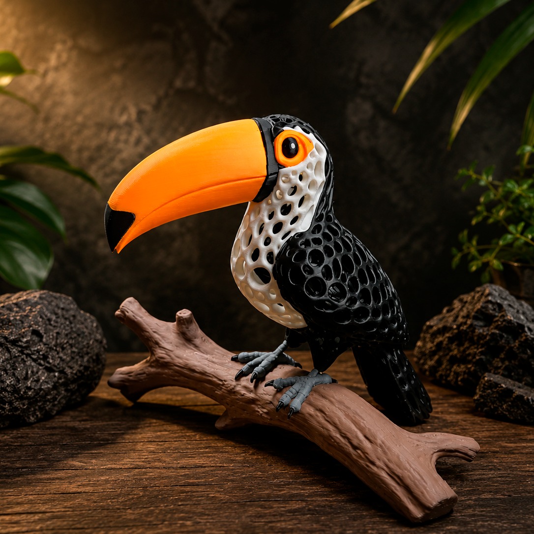 Figura tucán 3D con diseño Voronoi