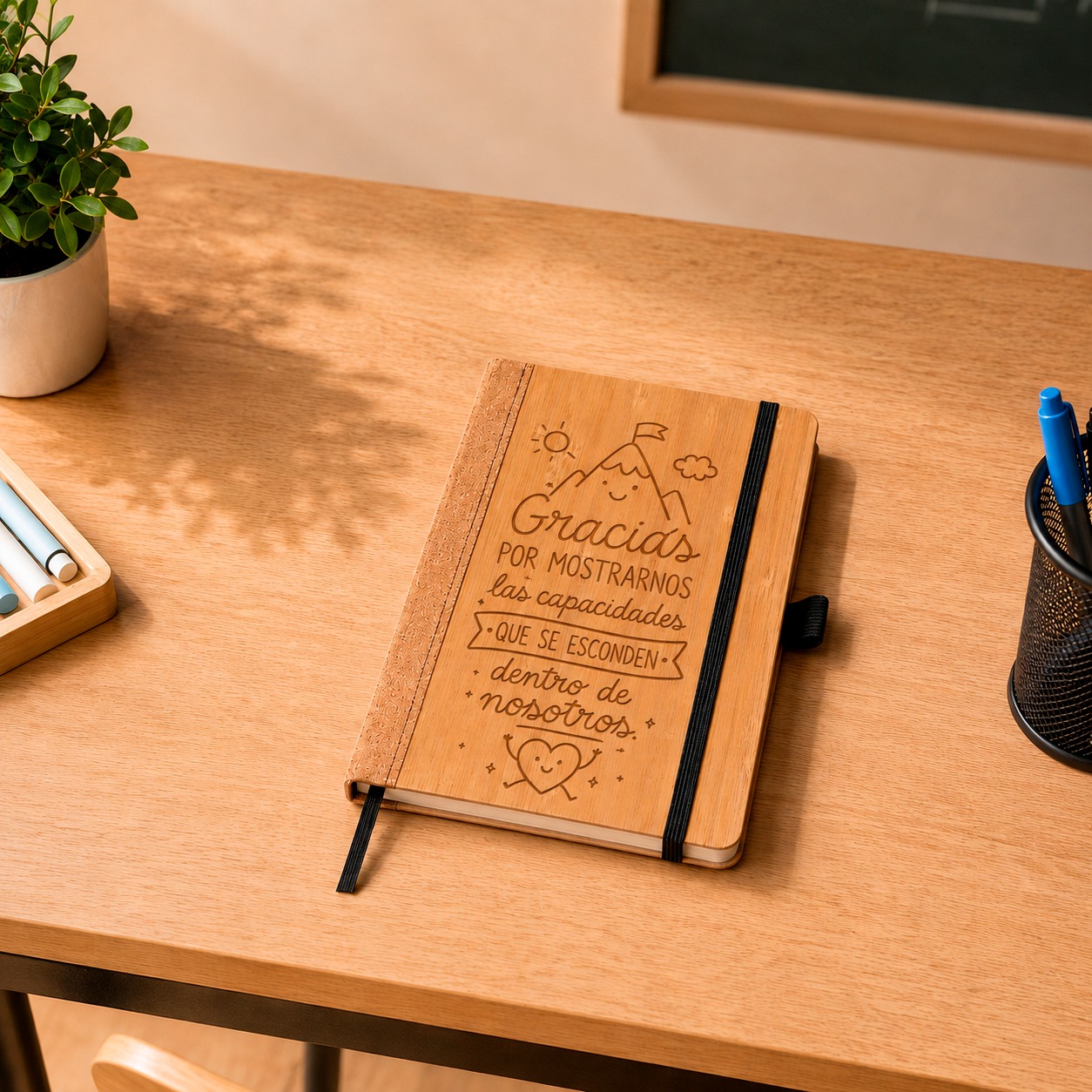 Libreta personalizada de bambú para profes