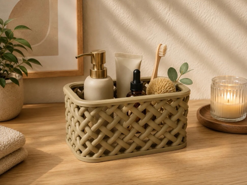 Cesta organizadora de baño trenzada